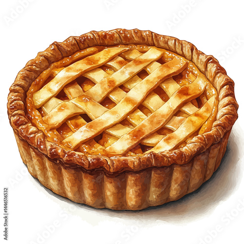 watercolor of Thanksgiving Apple Pie With Crust, vector, isolated on a white background.