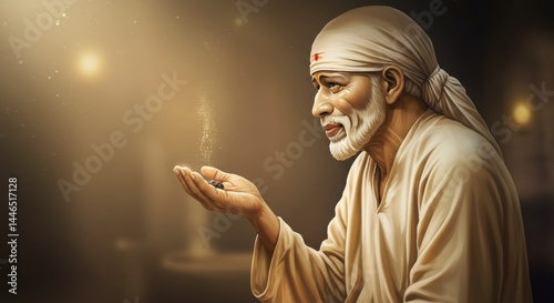 Sai Baba blessing with ash and light, symbol of faith and spirituality