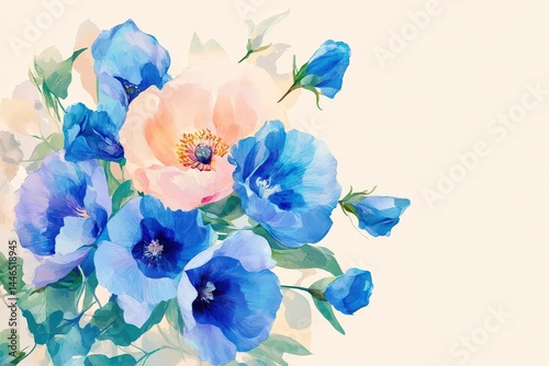 Delicate bouquet of watercolor flowers in soft pastel tones.