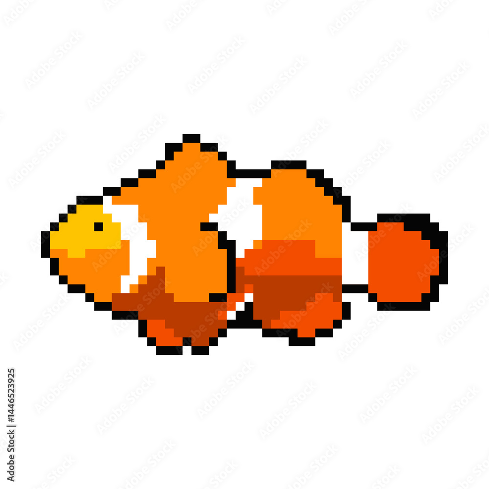 Fototapeta premium Pixel art illustration of clownfish