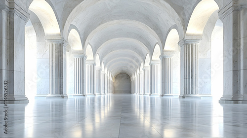 Elegant Marble Hallway with Smooth Arches and Bright Lighting