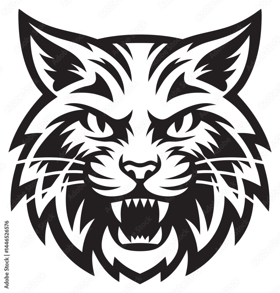 Fototapeta premium Wildcat Mascot Angry Cat Sport Logo Sign Graphic Silhouette Shape Clipart Digital Art Illustration