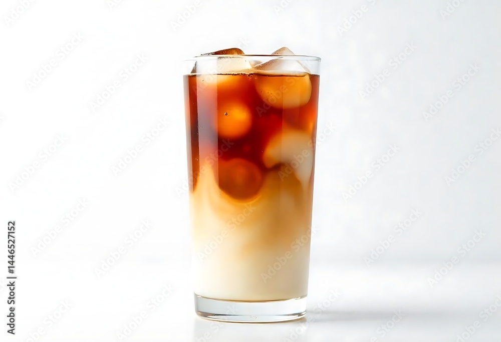 Generative AI : Refreshing layered iced coffee creation on a bright background Generative AI : Refreshing layered iced coffee creation on a bright background
