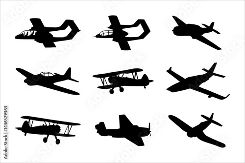 silhouette Airplanes in black color set