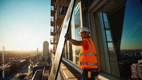 The builder worked diligently on the skyscraper’s windows, installing glass panes that reflected the city skyline brilliantly.