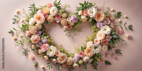 A Heart-Shaped Arrangement of Delicate Pastel Blossoms and Lush Greenery Creates a Romantic and Elegant Floral Display