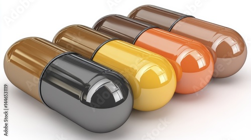 Assorted headache pain relief capsules on white background - remedy wellness analgesic