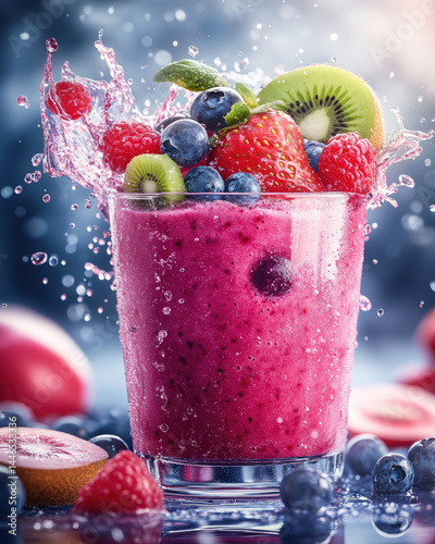 Refreshing pink smoothie with fresh fruit