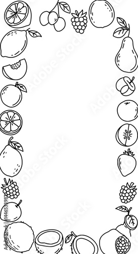 Ornate Fruit Border: A meticulously crafted border composed of various line-art fruit illustrations frames an empty space, symbolizing an array of vibrant and delectable elements.