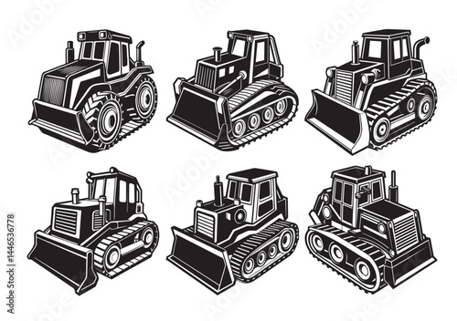 Bulldozer silhouette vector Set