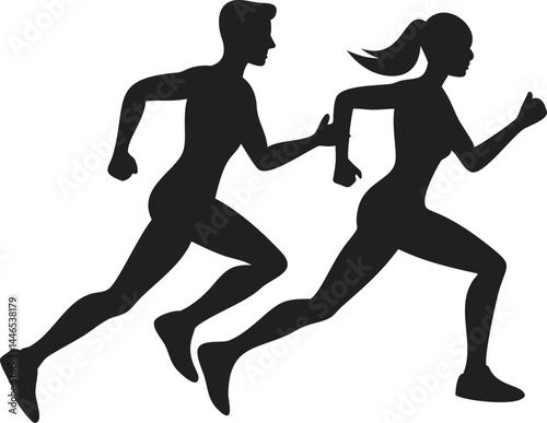 Dynamic Duo Running Silhouette – Inspiring Fitness Motion Graphic