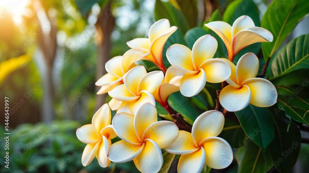 Charming frangipani flower in full bloom within the garden Charming frangipani flower in full bloom within the garden