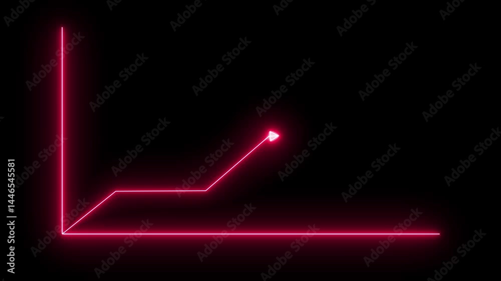 neon business graph on black background. Successful, growth, Increased and trend neon line graph. 4k video.