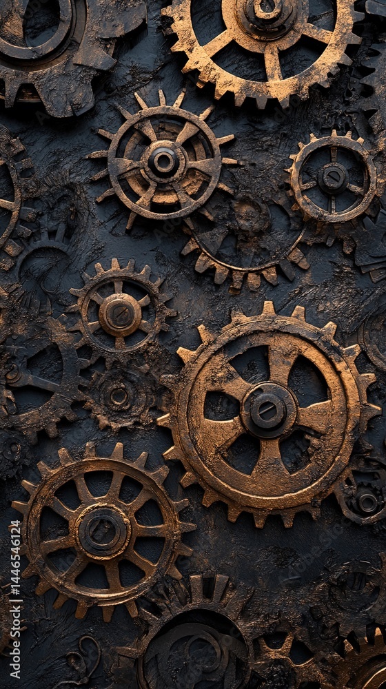 Intricate Bronze and Black Gears Mechanical Texture Intricate Bronze and Black Gears Mechanical Texture
