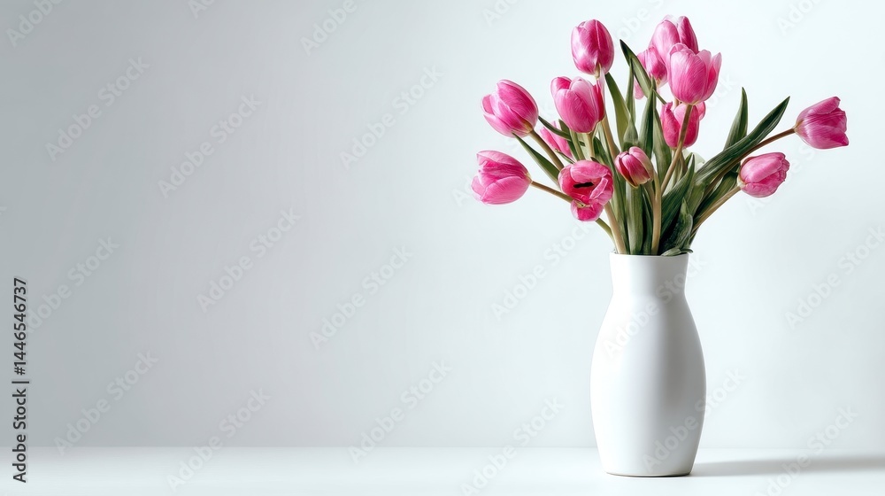 Fototapeta premium Pink Tulips in White Vase
