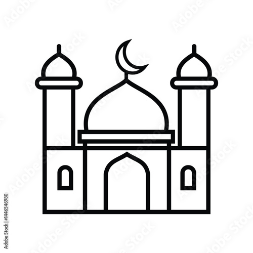 Muslim mosque domes icon. islamic worship place, islam prayer room for Religion and Ramadan symbol. Moslem Praying in outline editable stroke.