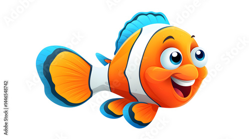 Vibrant Clown Fish Cartoon Illustration for Marine Life Education Materials