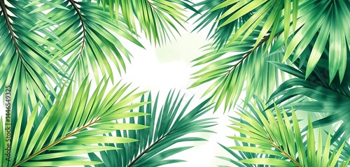 Abstract watercolor tropical foliage background Green palm leaves, branches, botanical design for prints, wallpaper, jungle, tropical