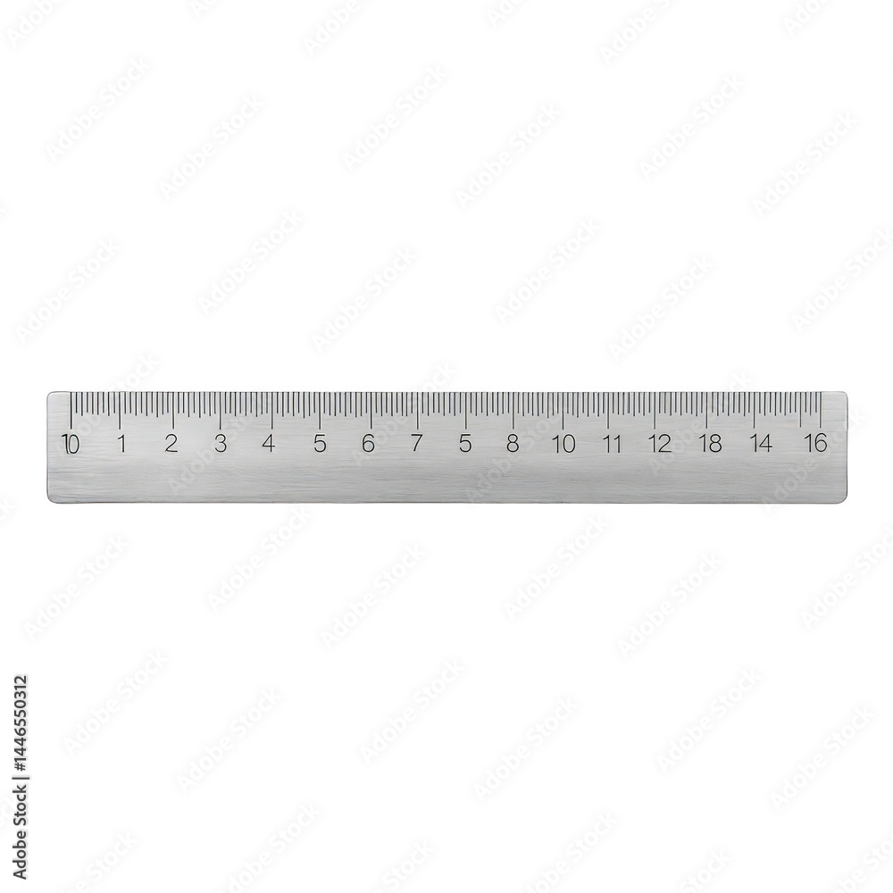 A brushed metal ruler displaying precise metric measurements and clear numbered scale, essential for drawing and drafting tasks. A brushed metal ruler displaying precise metric measurements and clear numbered scale, essential for drawing and drafting tasks.