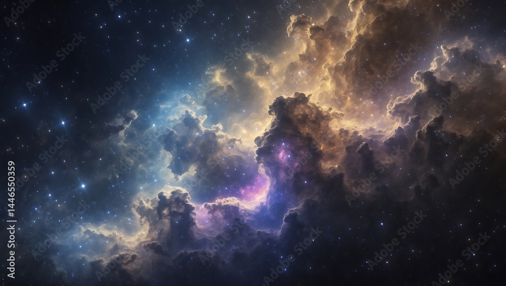 Fototapeta premium Colorful nebula with swirling clouds of gas and dust in space.