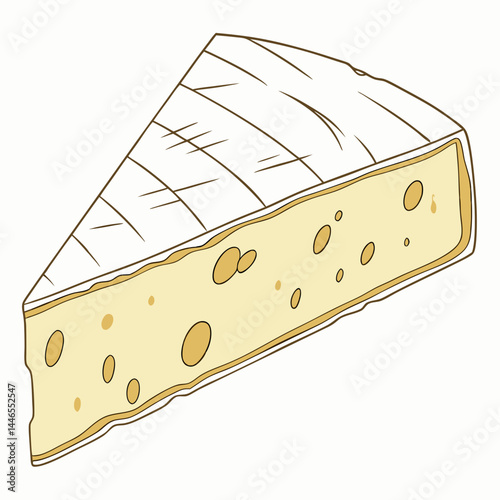 Illustration Of A Triangular Brie Cheese Piece On A White Background