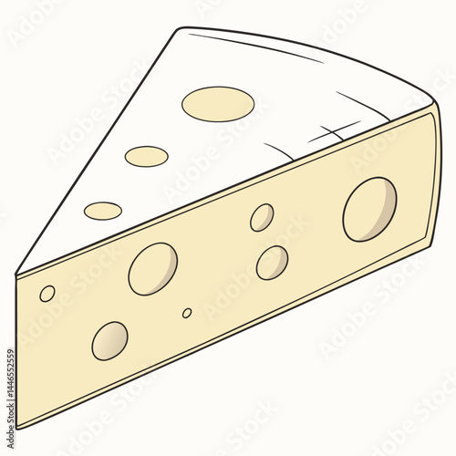 Cartoon Cheese Wedge With Holes Vector Illustration Detailed Outline Style