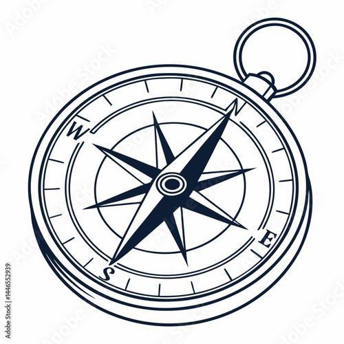 Detailed Compass Illustration Navigational Tool For Direction Travel Exploration Guidance