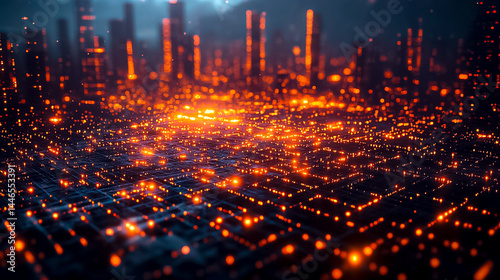Glowing Cityscape at Night: Abstract Digital Art