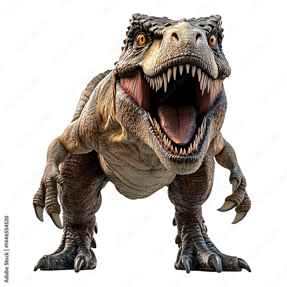 Naklejka premium Fierce dinosaur with sharp teeth and powerful stance, showcasing its strength and ferocity