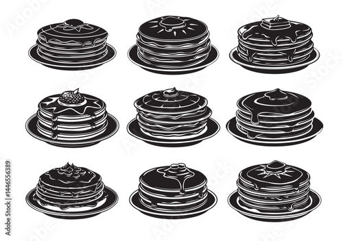 Pancakes silhouette vector Set