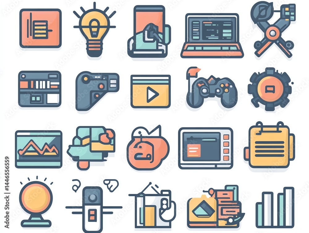 Colorful Technology Icons and Symbols Colorful Technology Icons and Symbols