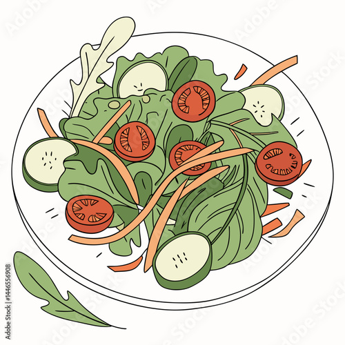 Fresh Salad With Tomatoes Carrots And Cucumber Vector Illustration