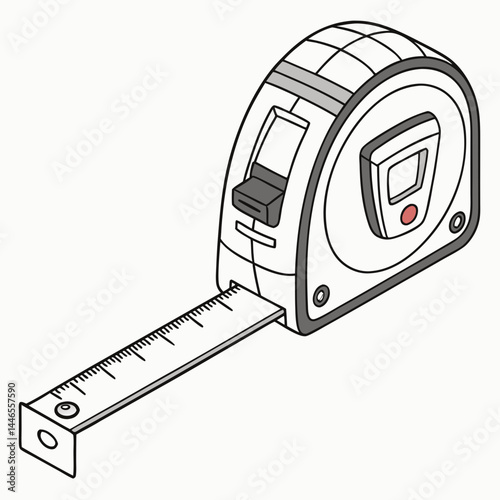 Isolated Cartoon Tape Measure With Extended Blade And Inch Markings