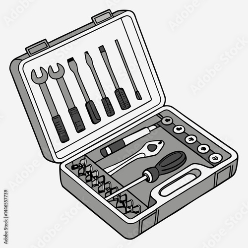 Toolbox Filled With Different Tools Wrench Screwdriver Repair Set Design