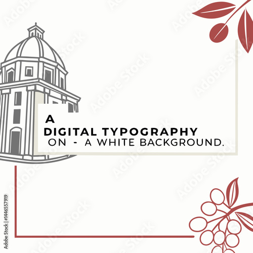 Minimalist Botanical Design With Building Sketch And Digital Typography Text