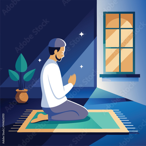 Muslim Prayer Flat Vector - Islamic Sholat/Salah Scene