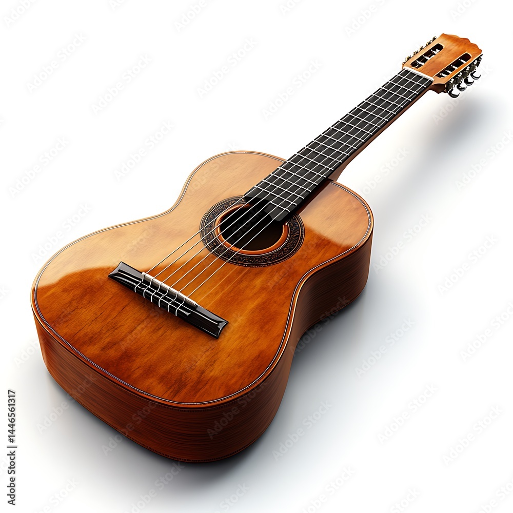 Fototapeta premium Acoustic Classical Guitar Close Up On White Background High Resolution Photo