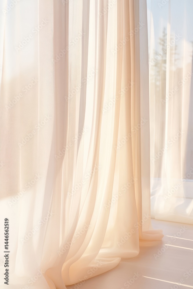 Soft, sheer curtains letting sunlight stream through Soft, sheer curtains letting sunlight stream through
