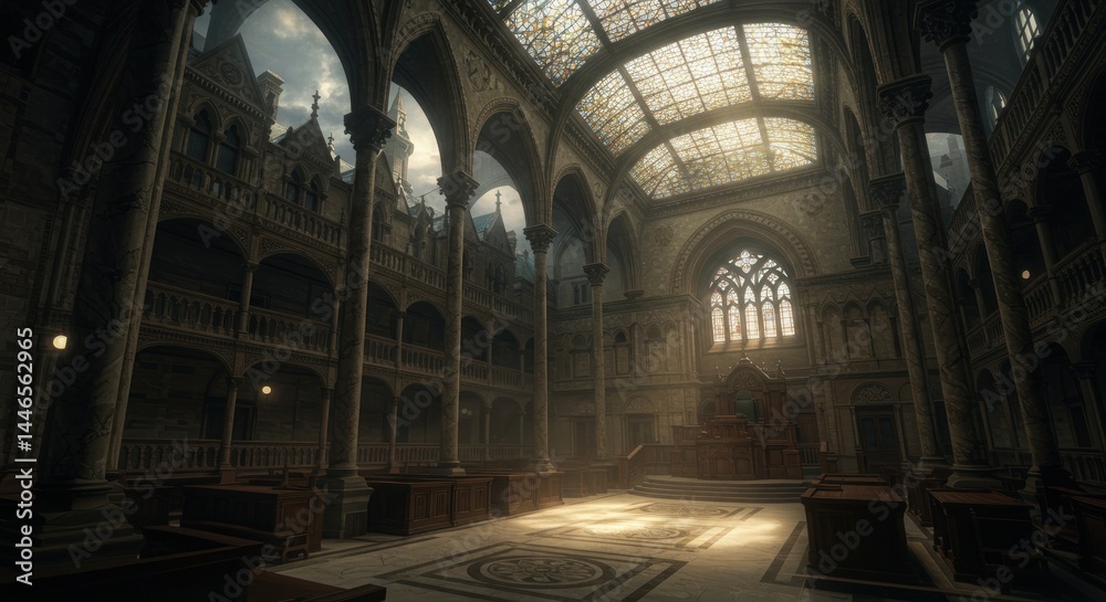 Fototapeta premium Interior of a Cathedral Illustration