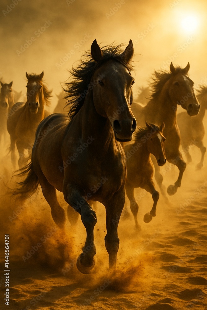 Naklejka premium Wild Horse Stampede in the Desert