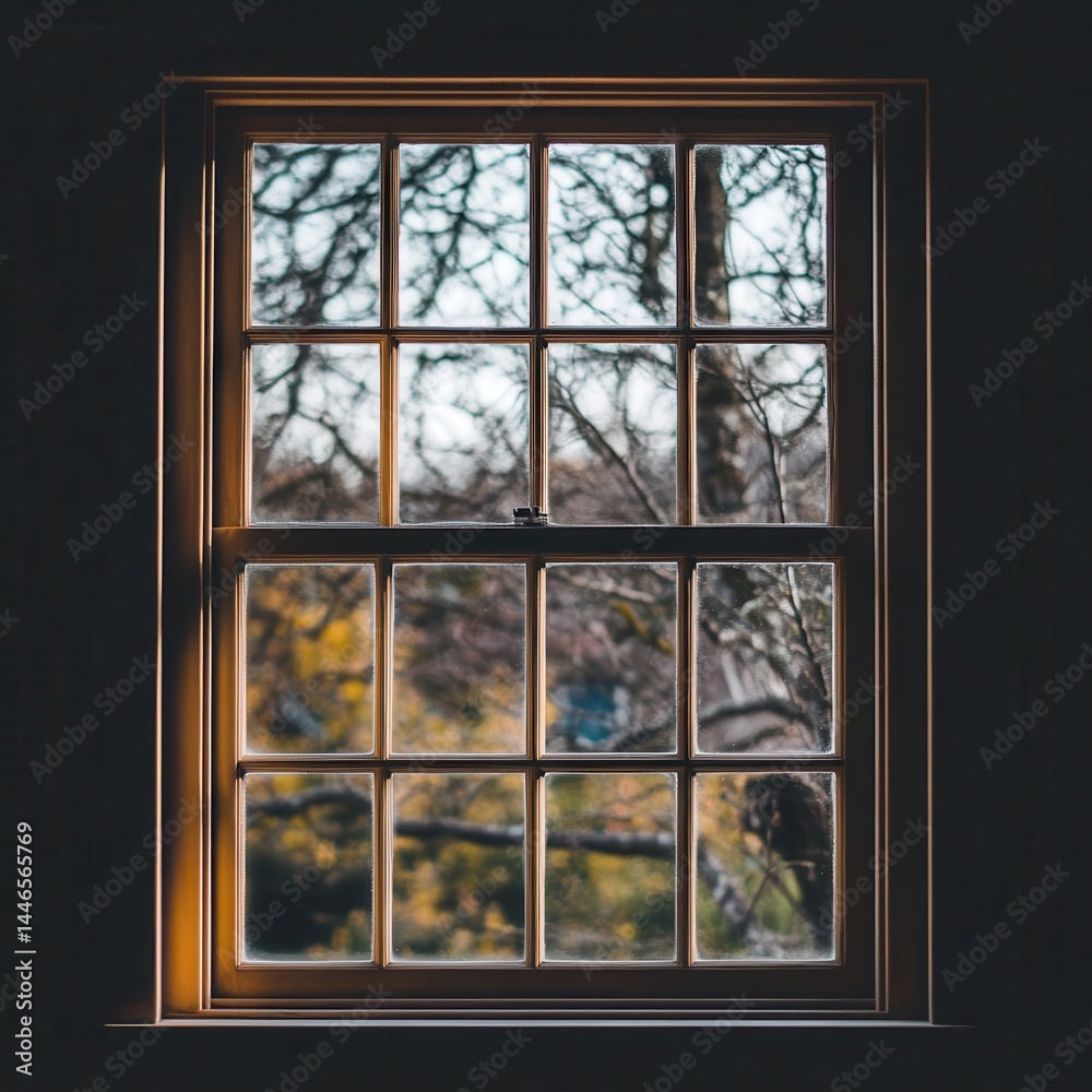 Naklejka premium Wooden window frame with a view