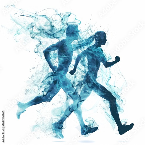 running men and women, silhouettes, vector, white background