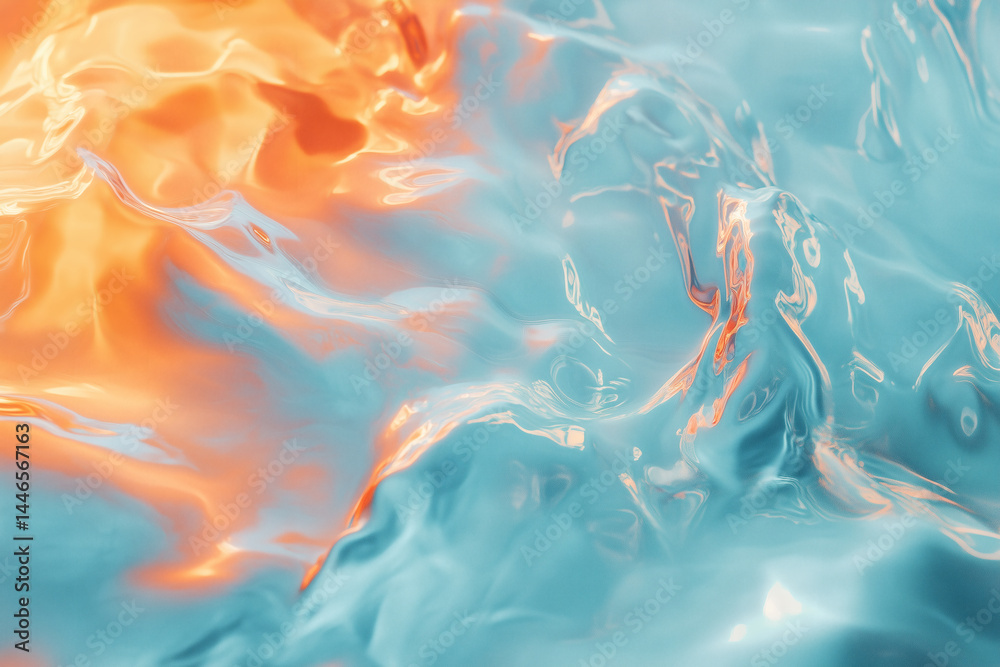 Obraz premium Abstract rendering featuring a blend of flowing blue and orange hues creating a dreamy, liquid texture.
