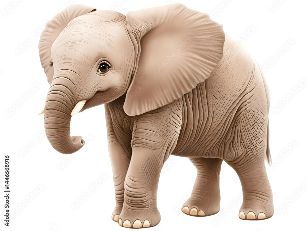 Fototapeta premium Adorable Baby Elephant Illustration, Cute Cartoon Elephant, Isolated Transparent Background