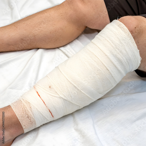 Close up of bandage on a leg