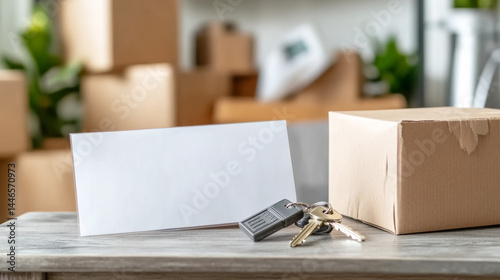 Obraz na płótnie Final foreclosure warning letter with keys and moving boxes