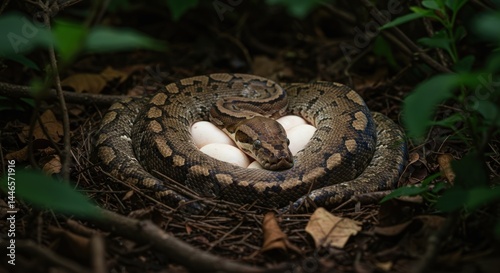 Snake Coiled Around Eggs Photo