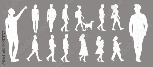 People in lines for digital model of architecture and urbanism. Vector illustration