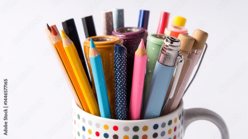 Fototapeta premium Colorful Writing Tools in Cup