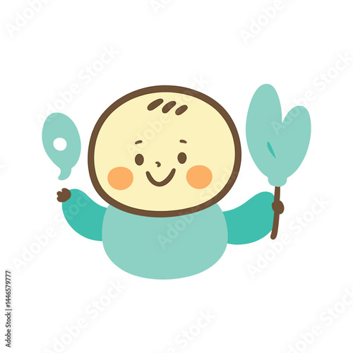 Cute Baby Character Mascot Clipart - Pastel Cartoon Boy with Toys Illustration